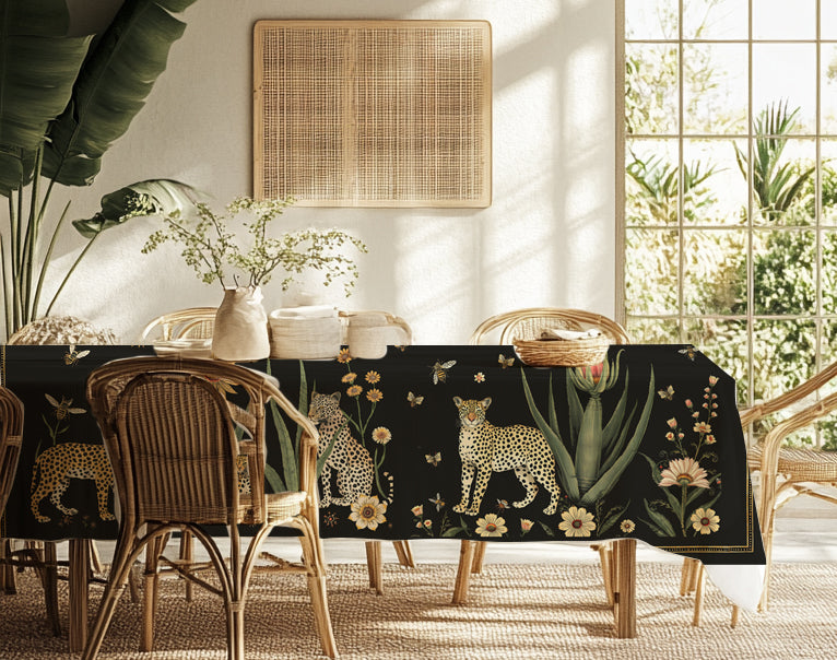 Leopards on black Tablecloth