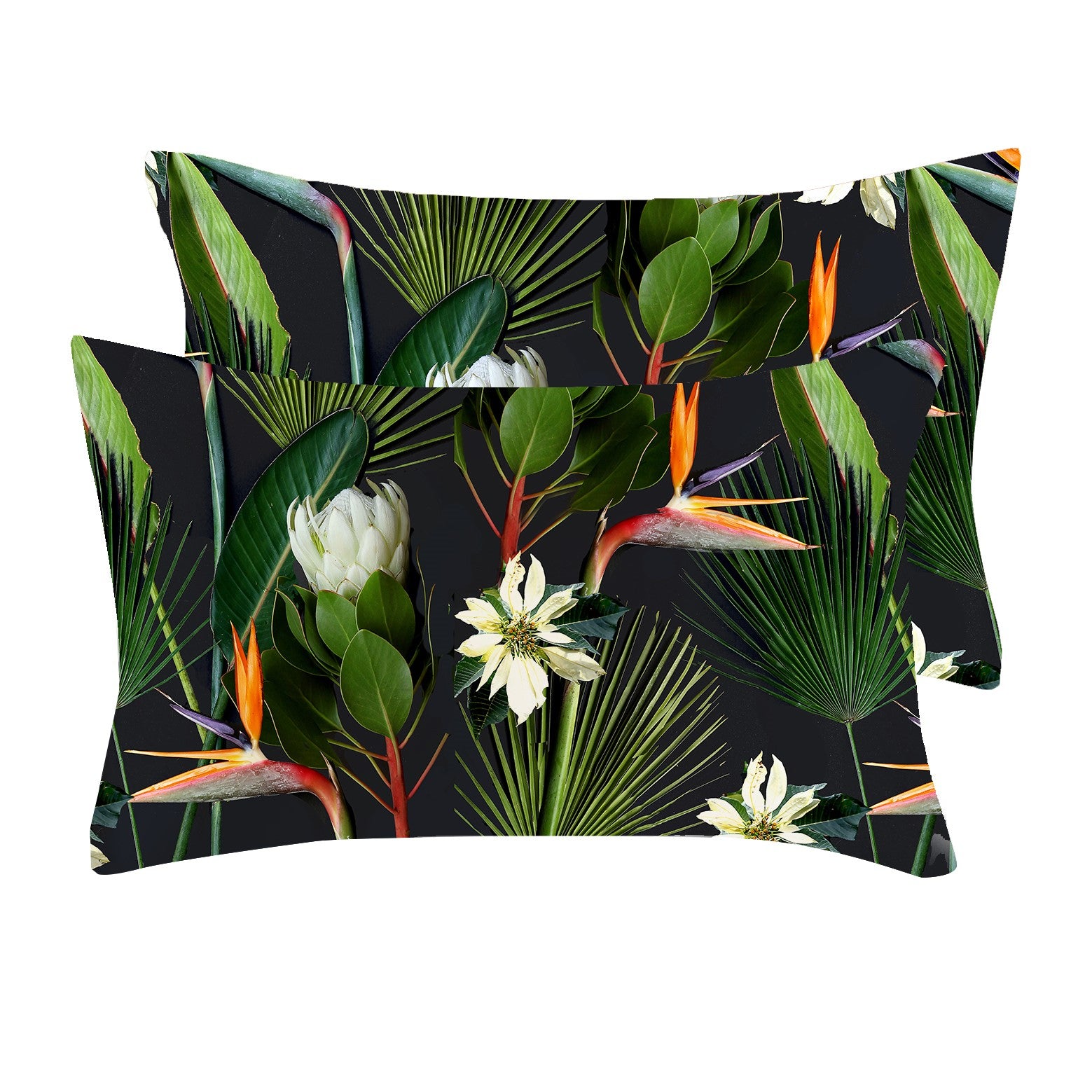 Satin Pillowcases in Strelitzia on Black