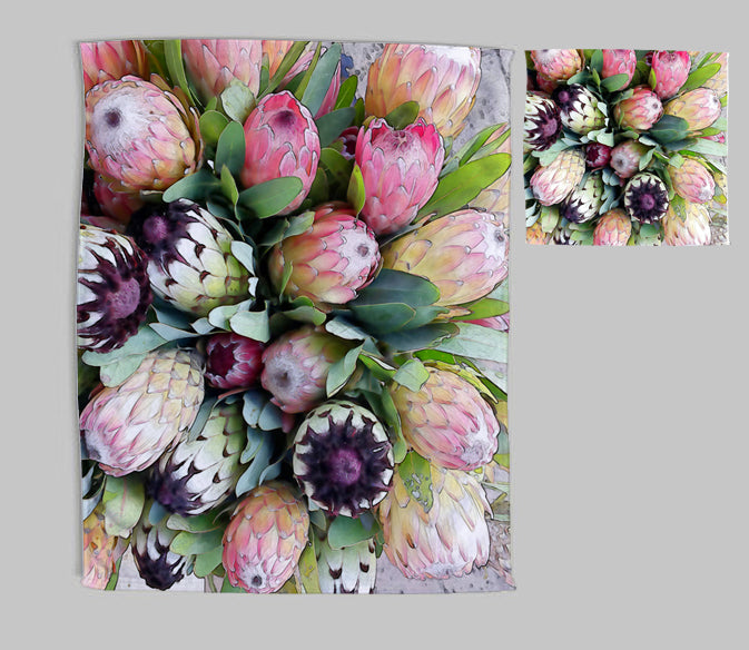 Tea towel and dishcloth set in Busy Protea