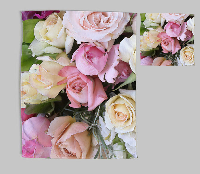 Tea towel and dishcloth set in Rose Garden