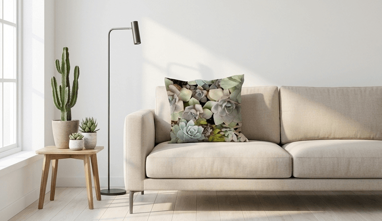 Cushion cover in Succulent on Black