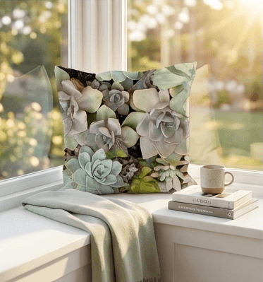 Cushion cover in Succulent on Black