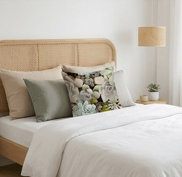 Cushion cover in Succulent on Black