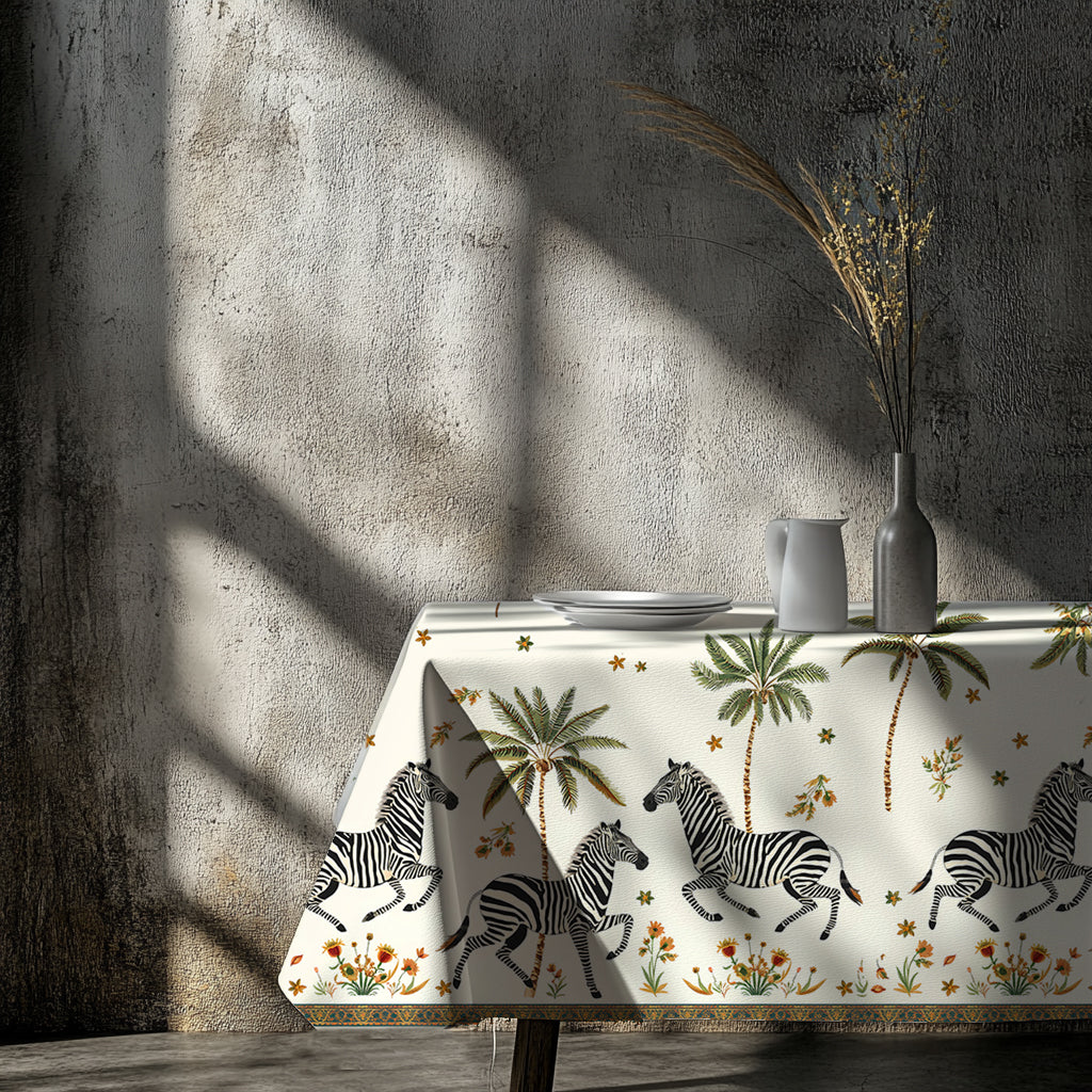 Prancing Zebras and Palms Tablecloth