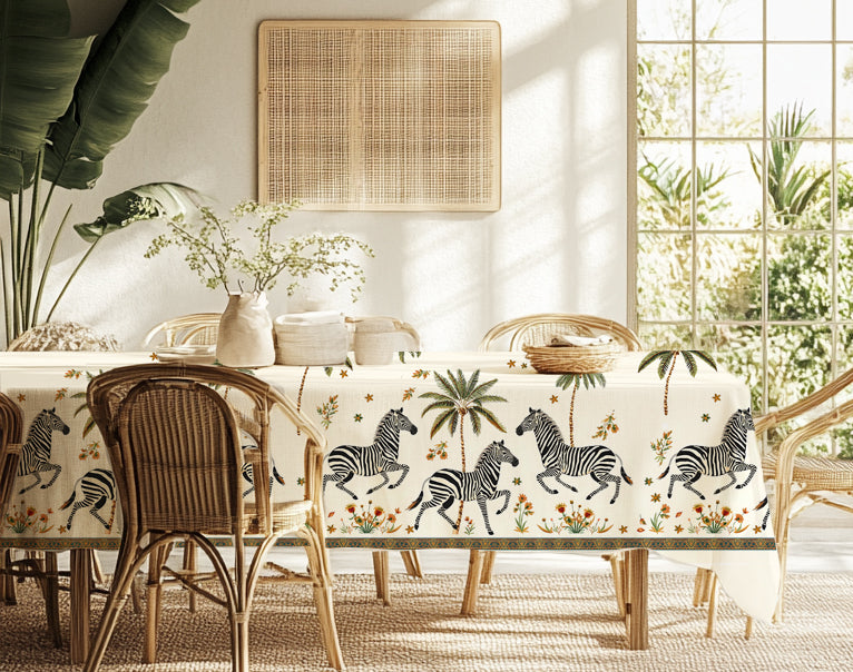 Prancing Zebras and Palms Tablecloth